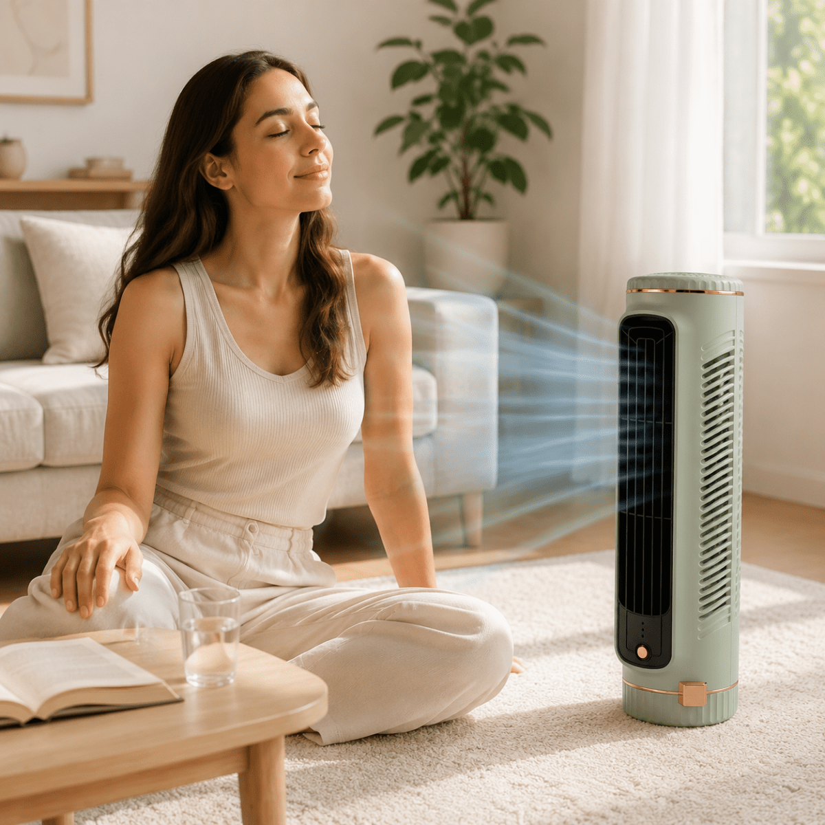 Tower Fan Cordless USB-C Rechargeable 360° Air Circulation