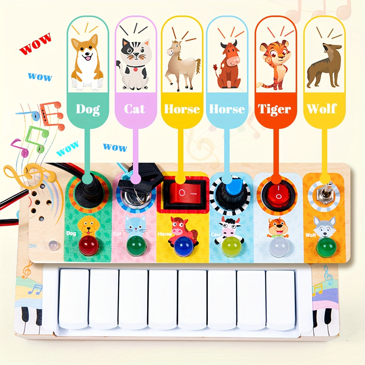Toy Piano Wooden 8-Key Lights & Colorful Buttons