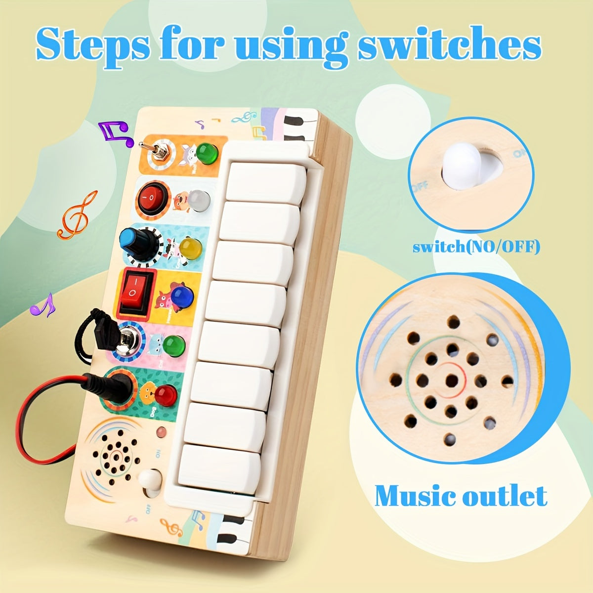 Toy Piano Wooden 8-Key Lights & Colorful Buttons