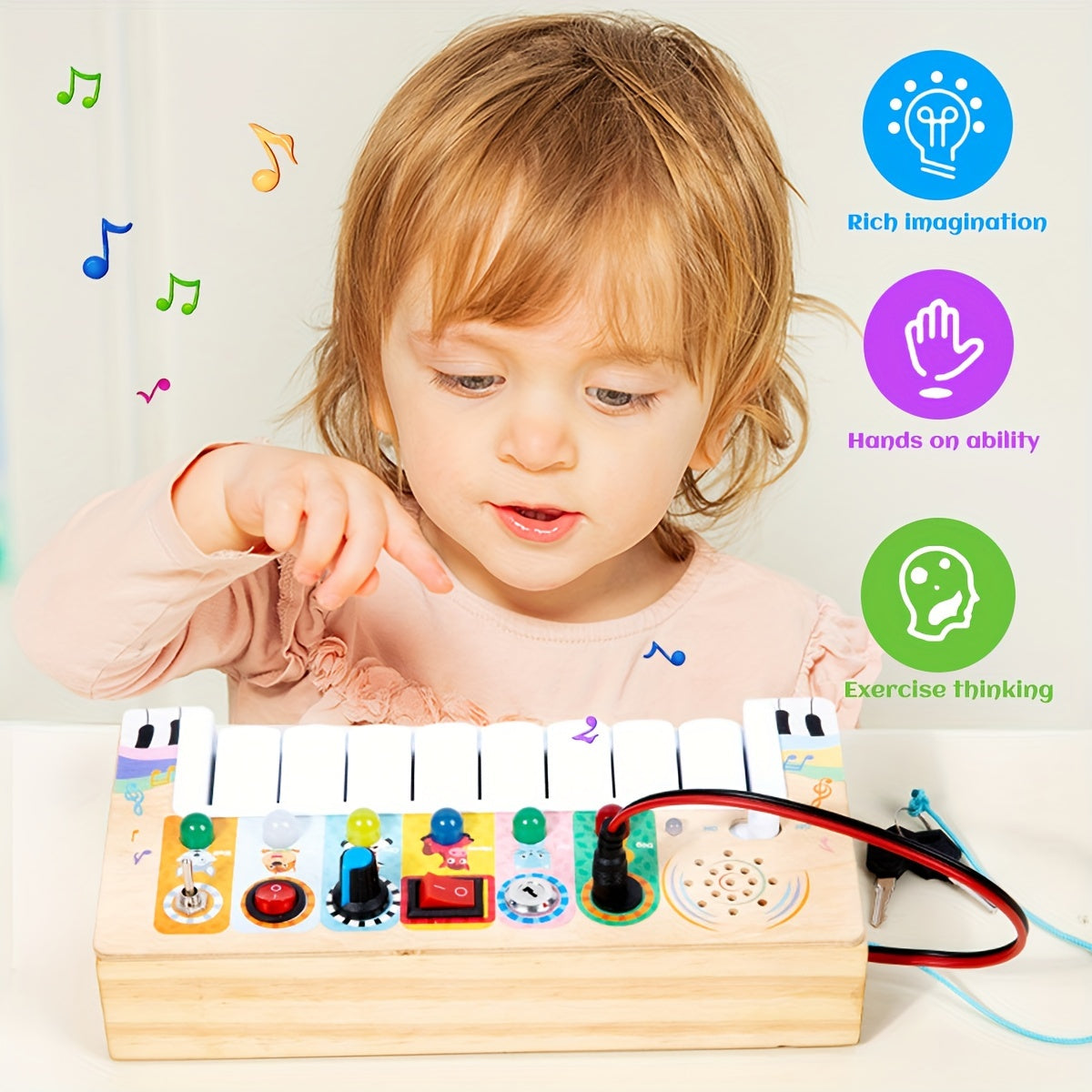 Toy Piano Wooden 8-Key Lights & Colorful Buttons