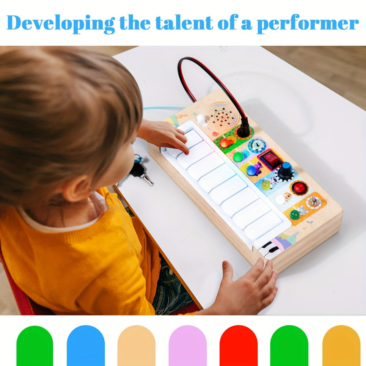 Toy Piano Wooden 8-Key Lights & Colorful Buttons