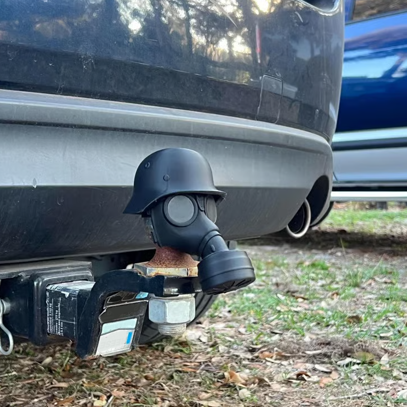 Trailer Hitch Cover Military Helmet & Gas Mask Weatherproof