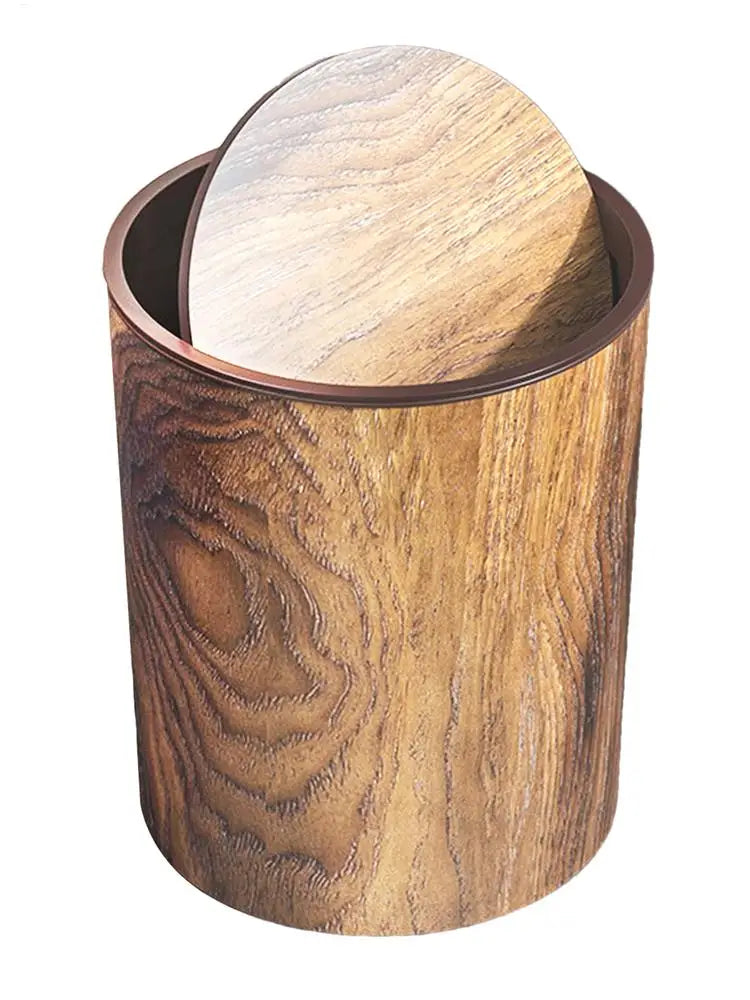 Trash Can Quiet Swing Lid Wood Grain Finish