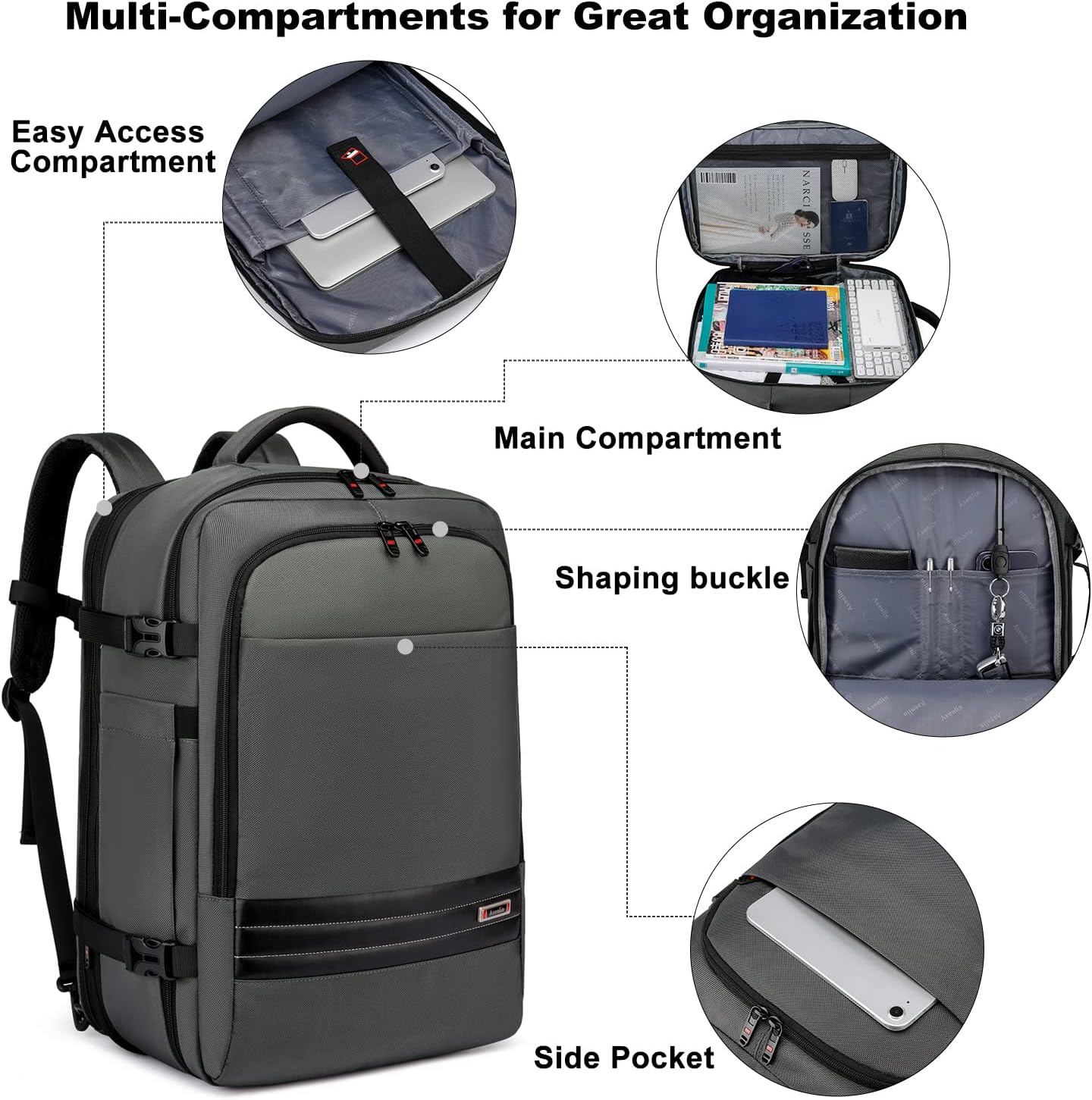 Travel Backpack Expandable 45-55L Padded Laptop Compartment Carry-On Compatible