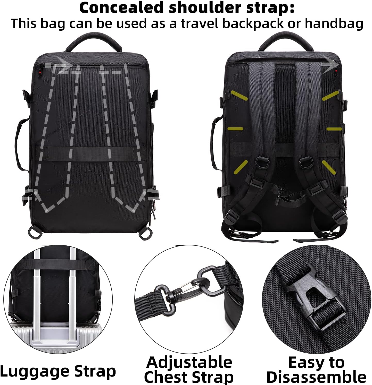 Travel Backpack Expandable 45-55L Padded Laptop Compartment Carry-On Compatible