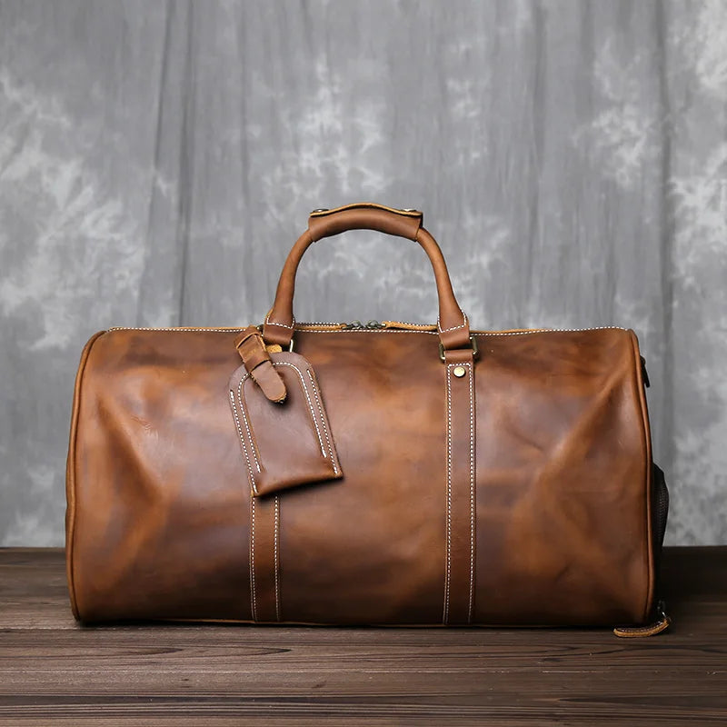 Travel Bag Crazy Horse Leather Detachable Shoulder Strap