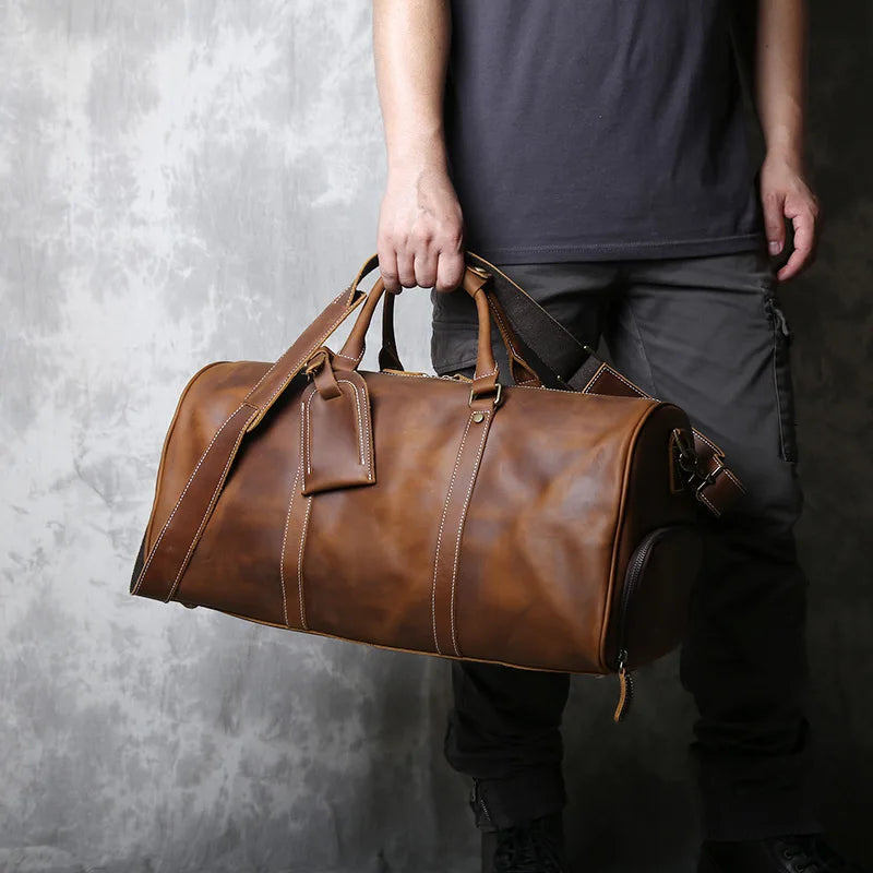 Travel Bag Crazy Horse Leather Detachable Shoulder Strap