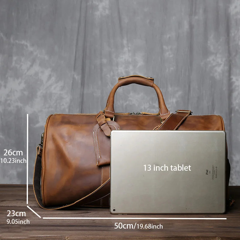Travel Bag Crazy Horse Leather Detachable Shoulder Strap