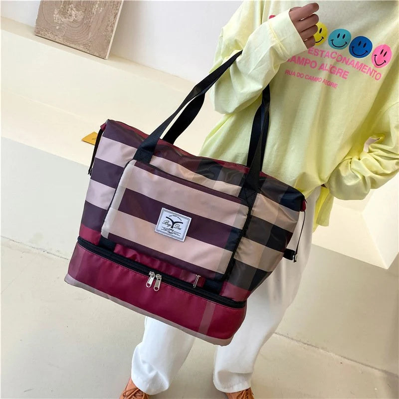 Travel Bag Foldable Space-Saving Zippered Wet Compartment 20-35L