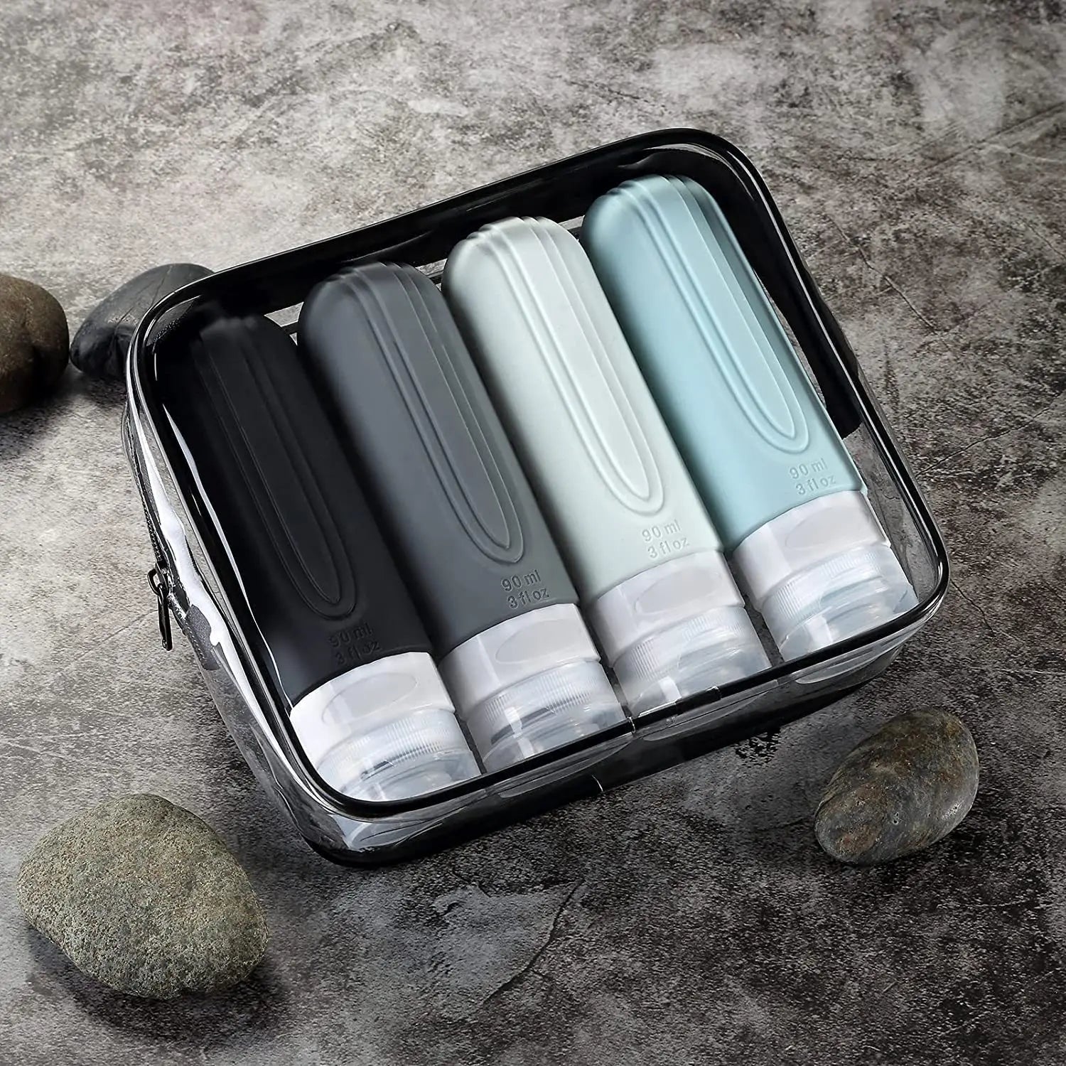 Travel Bottle Set Leak-Proof Silicone 90 ml Clear Bag