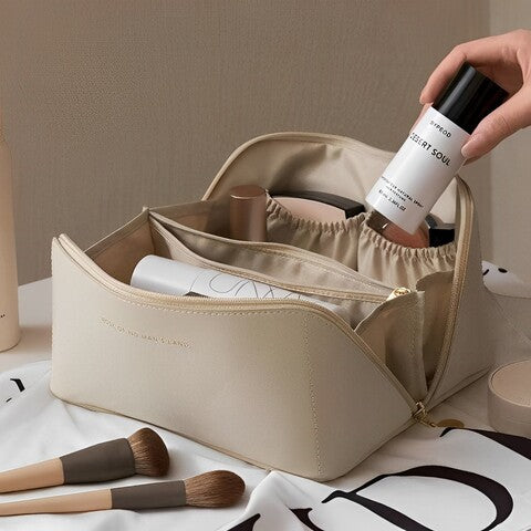 Travel Cosmetic Bag Double-Layer Water-Repellent PU Leather