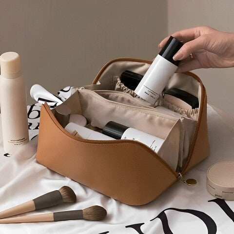 Travel Cosmetic Bag Double-Layer Water-Repellent PU Leather