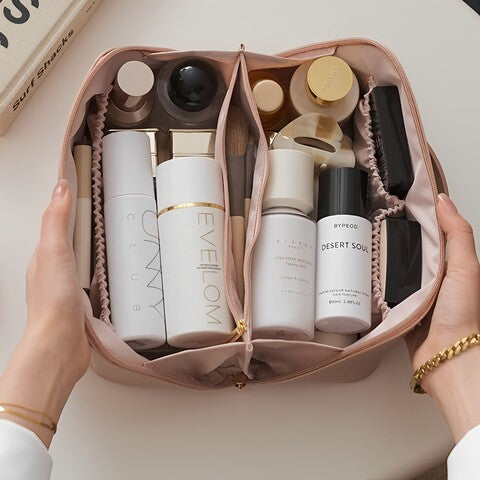 Travel Cosmetic Bag Double-Layer Water-Repellent PU Leather