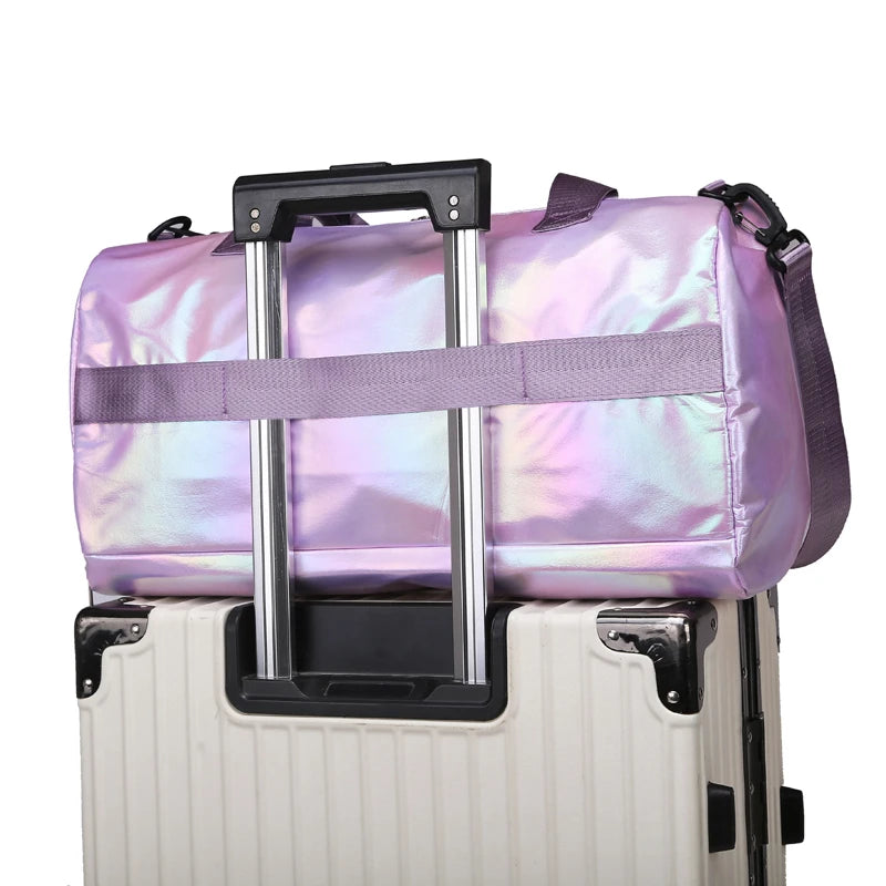 Travel Duffel Bag Holographic Nylon Separate Shoe Compartment
