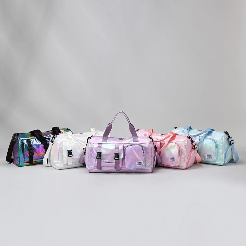 Travel Duffel Bag Holographic Nylon Separate Shoe Compartment