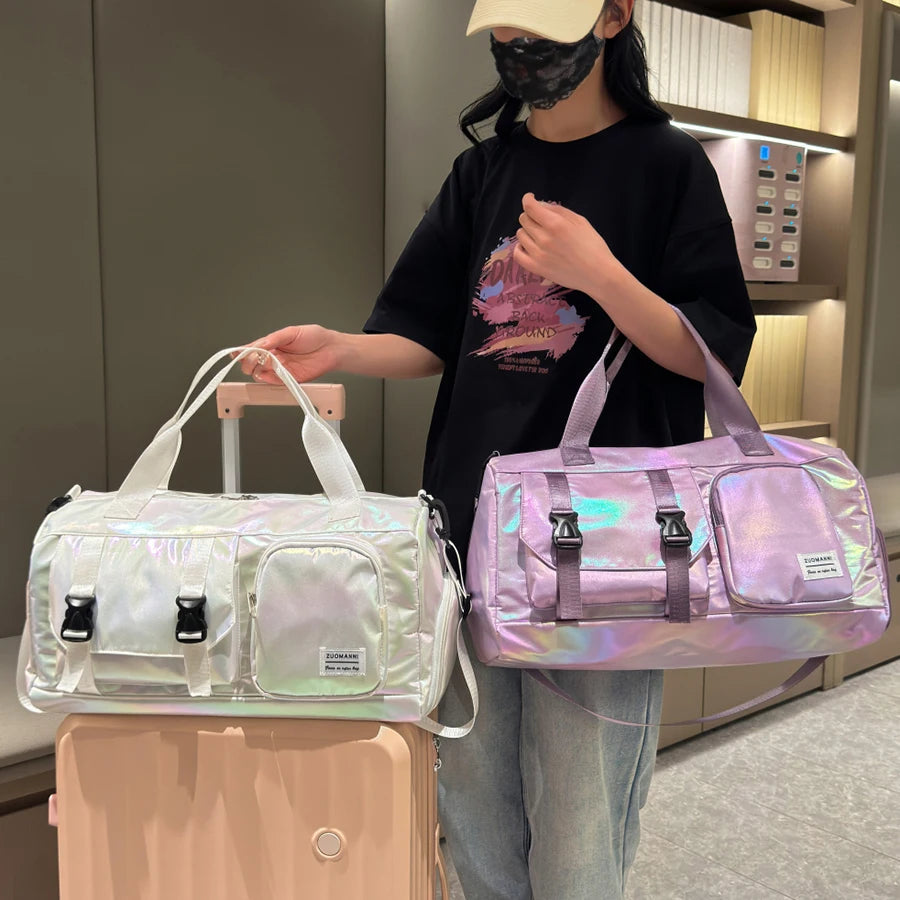 Travel Duffel Bag Holographic Nylon Separate Shoe Compartment