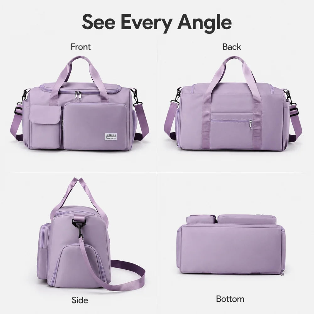 Travel Duffel Bag Separate Shoe Compartment Water-Repellent Nylon