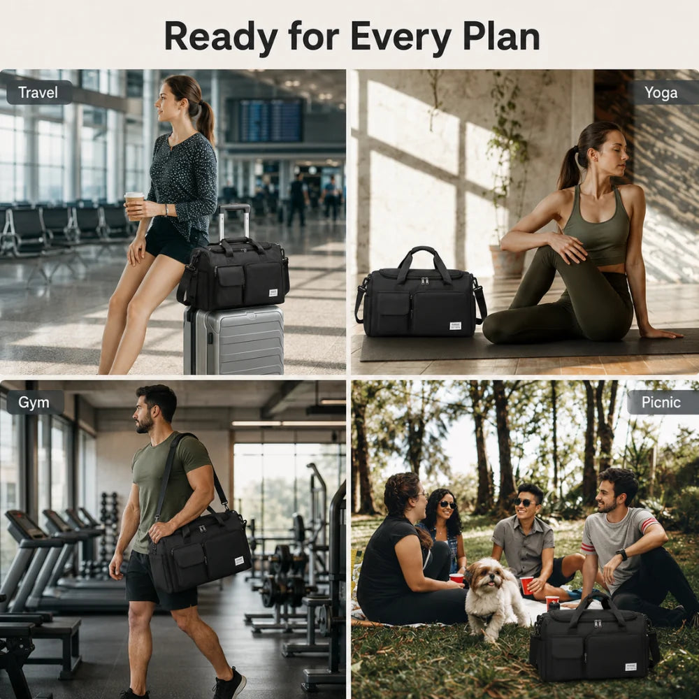 Travel Duffel Bag Separate Shoe Compartment Water-Repellent Nylon