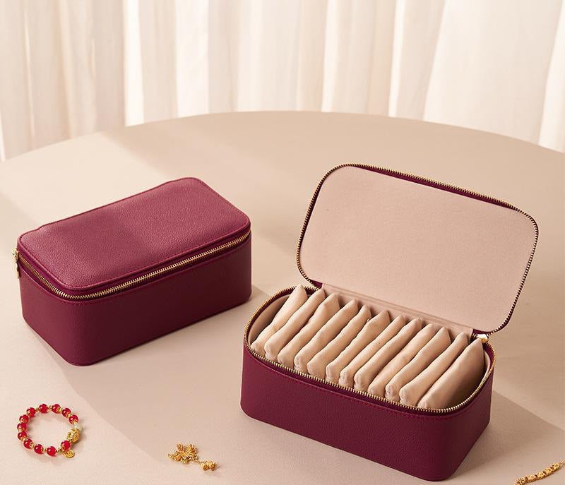 Travel Jewelry Box Faux Leather Zipper 12 Removable Velvet Pouches