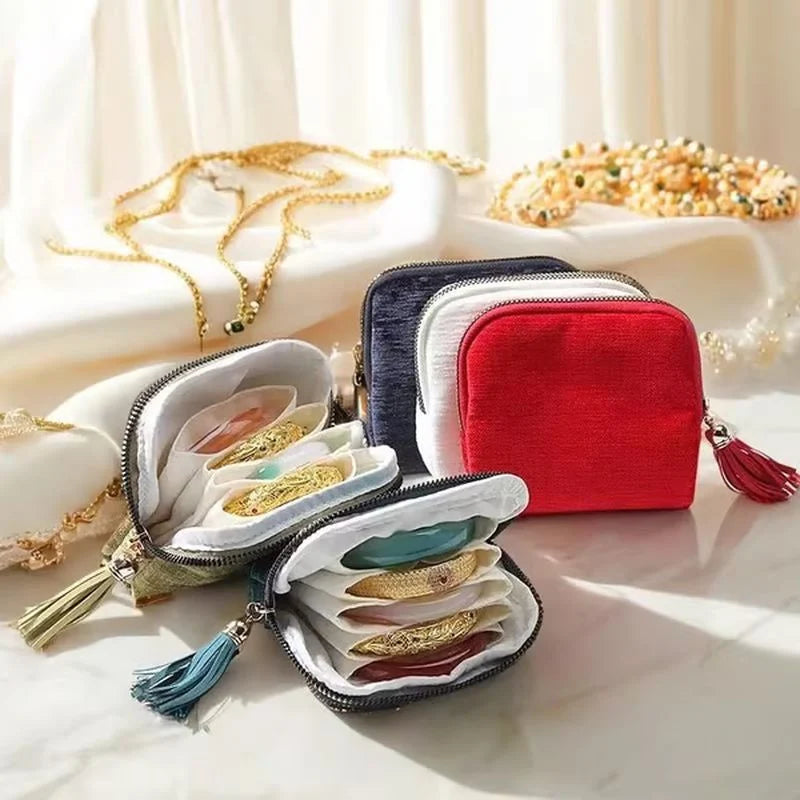 Travel Jewelry Case Five Compartments Flannel & Satin Lined