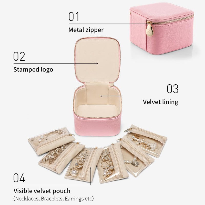 Travel Jewelry Organizer 12 Zippered Compartments Transparent Lids