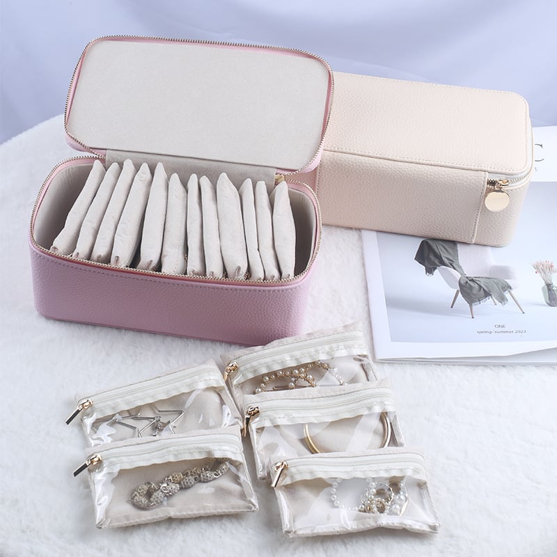 Travel Jewelry Organizer 12 Zippered Compartments Transparent Lids