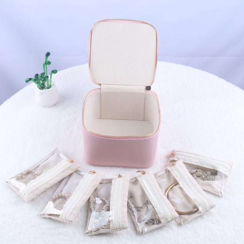 Travel Jewelry Organizer 12 Zippered Compartments Transparent Lids