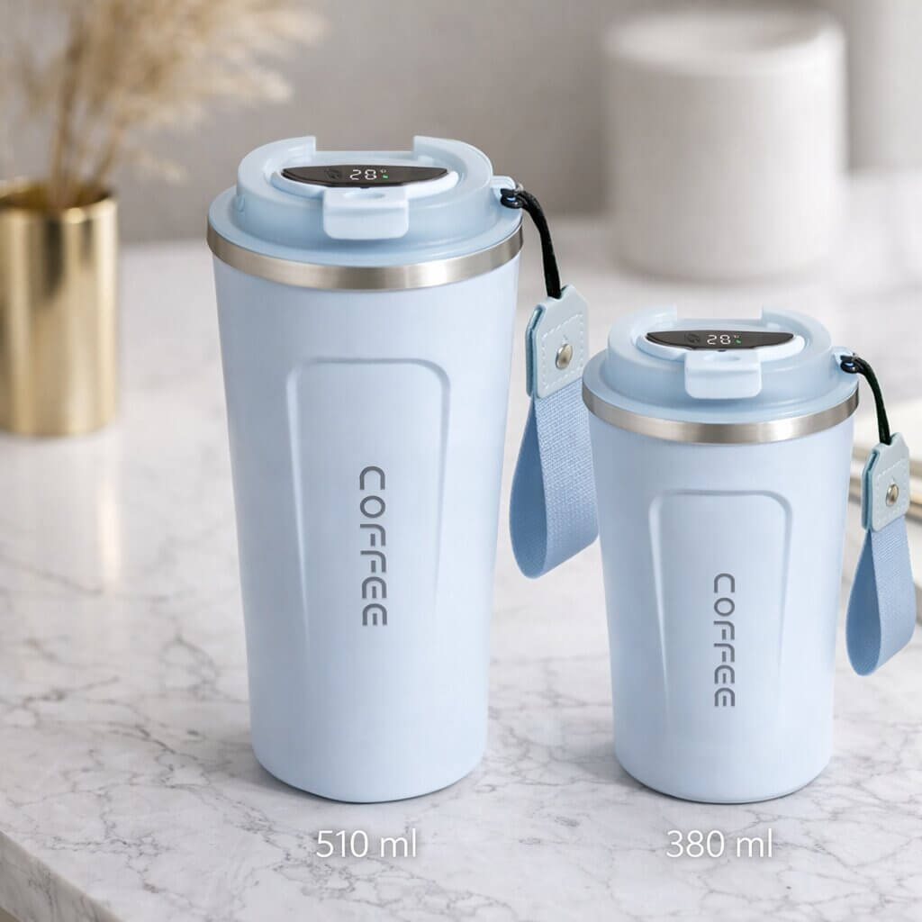 Travel Mug Digital Temperature Display Vacuum Insulated Leak-Proof Lid