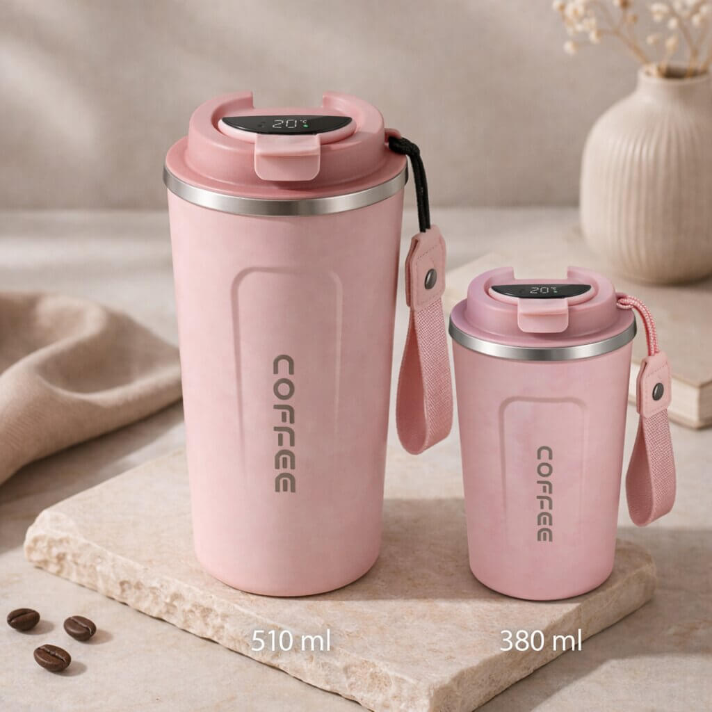 Travel Mug Digital Temperature Display Vacuum Insulated Leak-Proof Lid