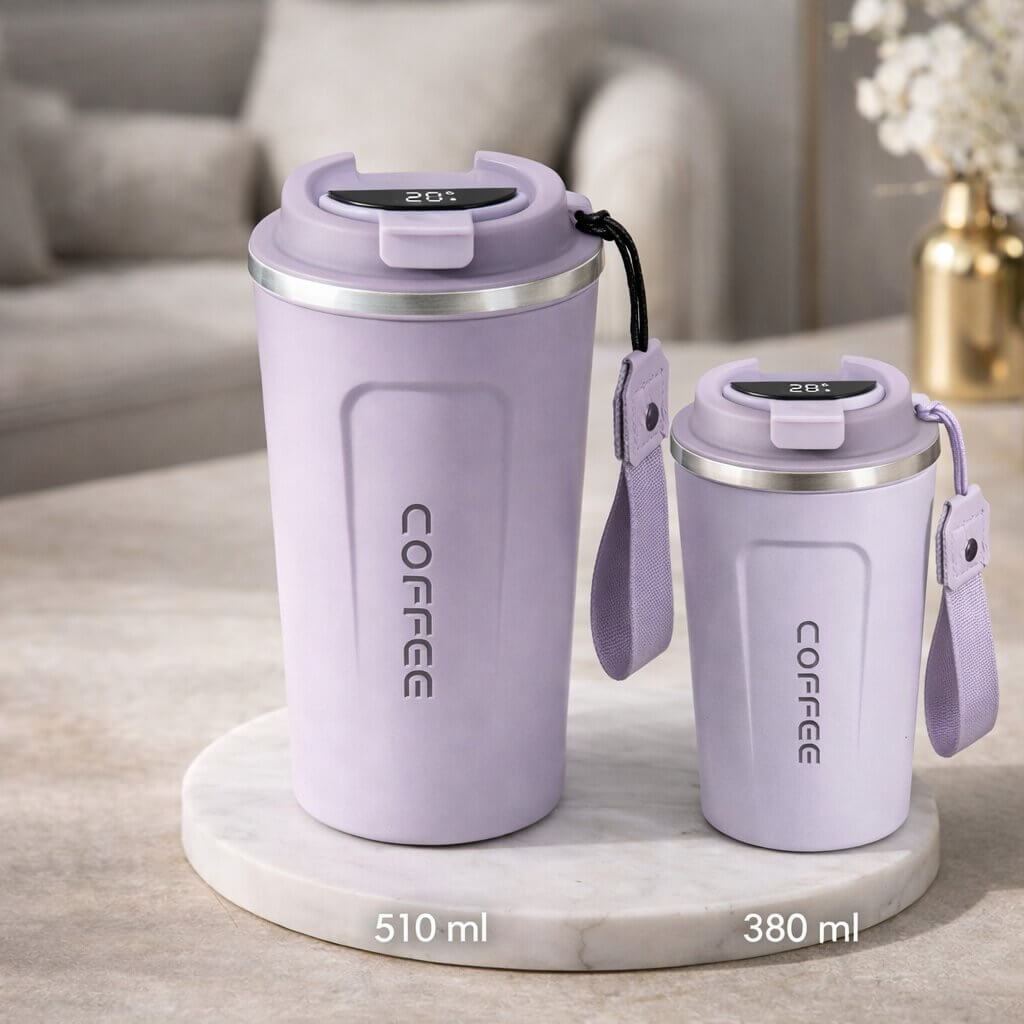 Travel Mug Digital Temperature Display Vacuum Insulated Leak-Proof Lid