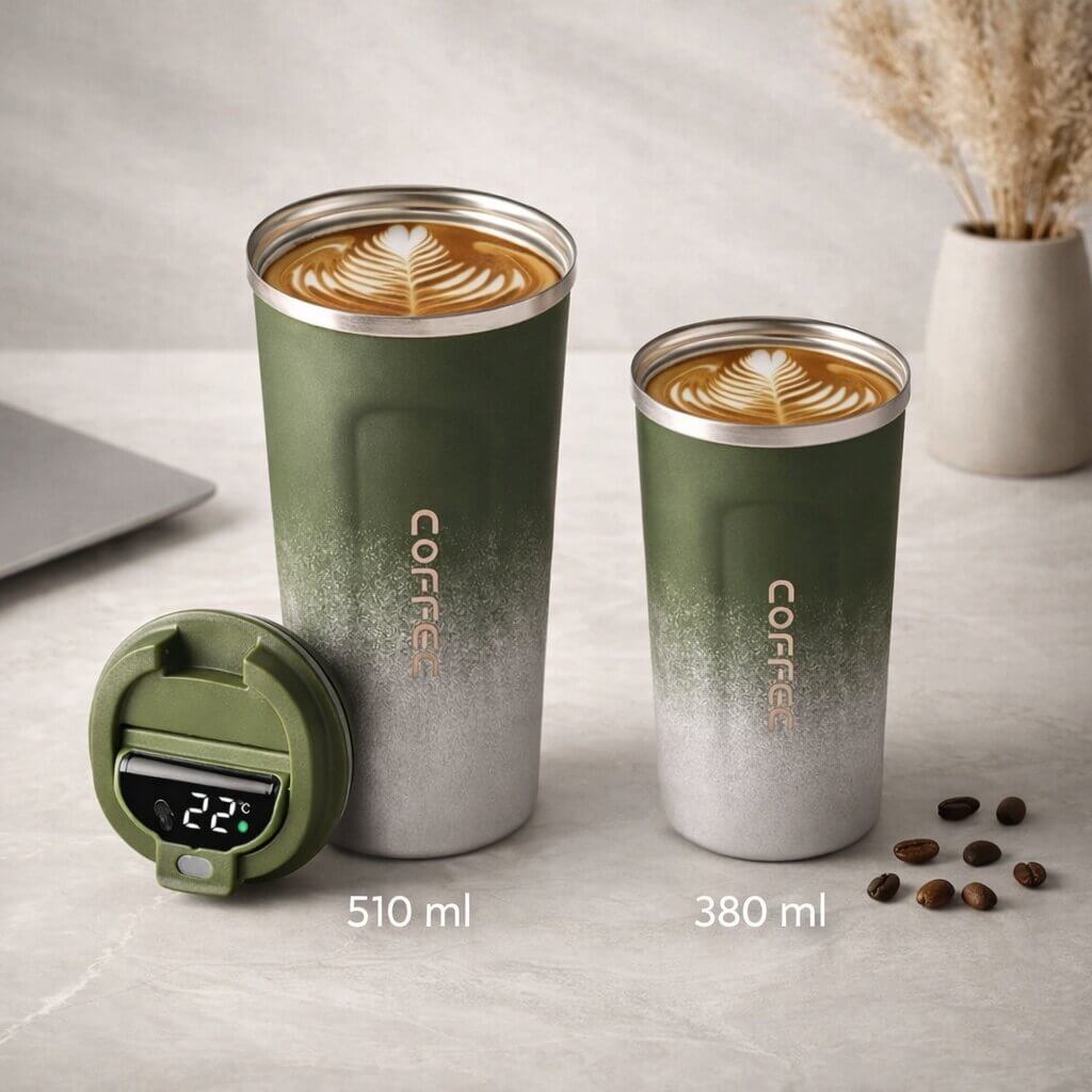 Travel Mug Digital Temperature Display Vacuum Insulated Leak-Proof Lid