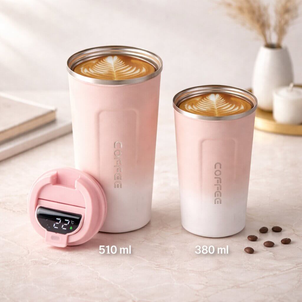 Travel Mug Digital Temperature Display Vacuum Insulated Leak-Proof Lid