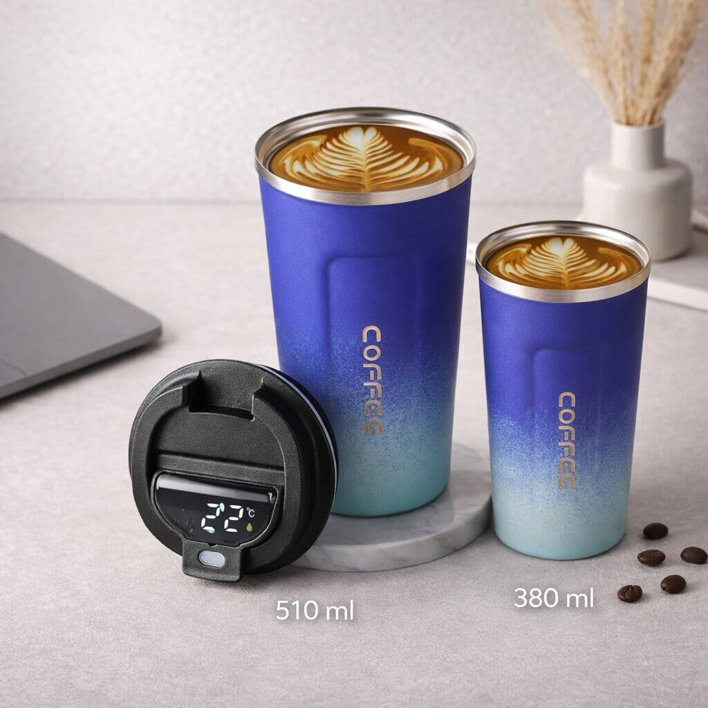 Travel Mug Digital Temperature Display Vacuum Insulated Leak-Proof Lid