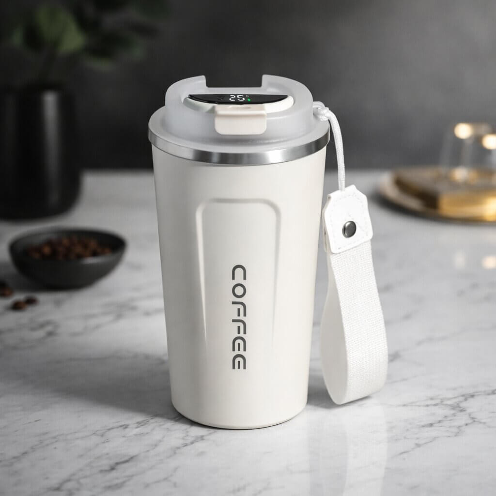 Travel Mug Digital Temperature Display Vacuum Insulated Leak-Proof Lid