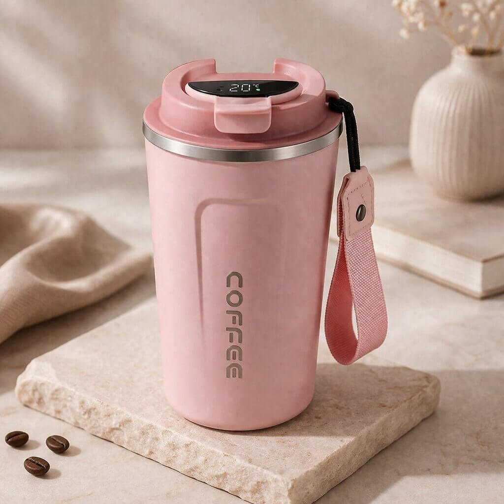 Travel Mug Digital Temperature Display Vacuum Insulated Leak-Proof Lid