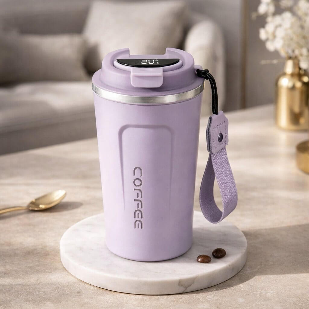 Travel Mug Digital Temperature Display Vacuum Insulated Leak-Proof Lid
