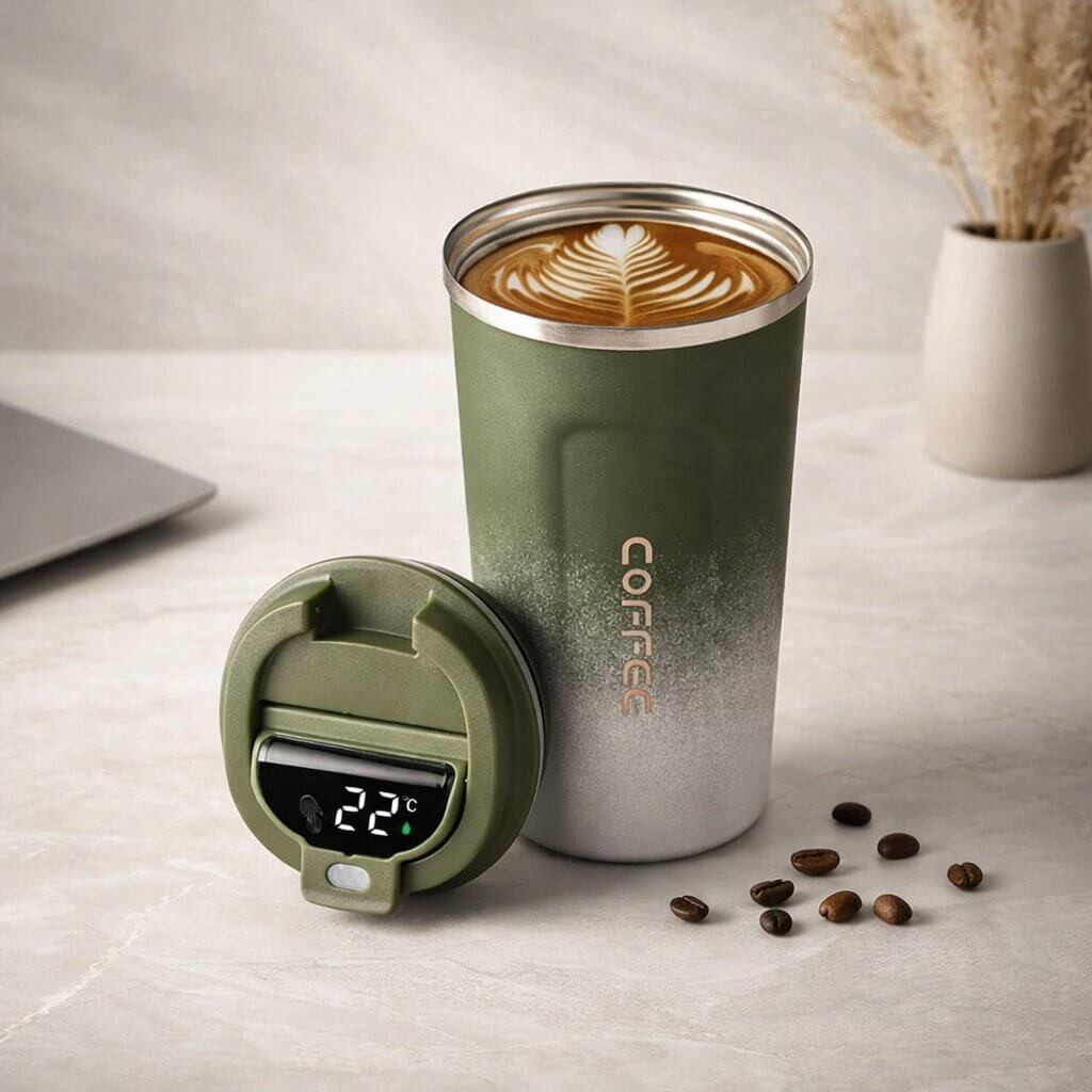 Travel Mug Digital Temperature Display Vacuum Insulated Leak-Proof Lid