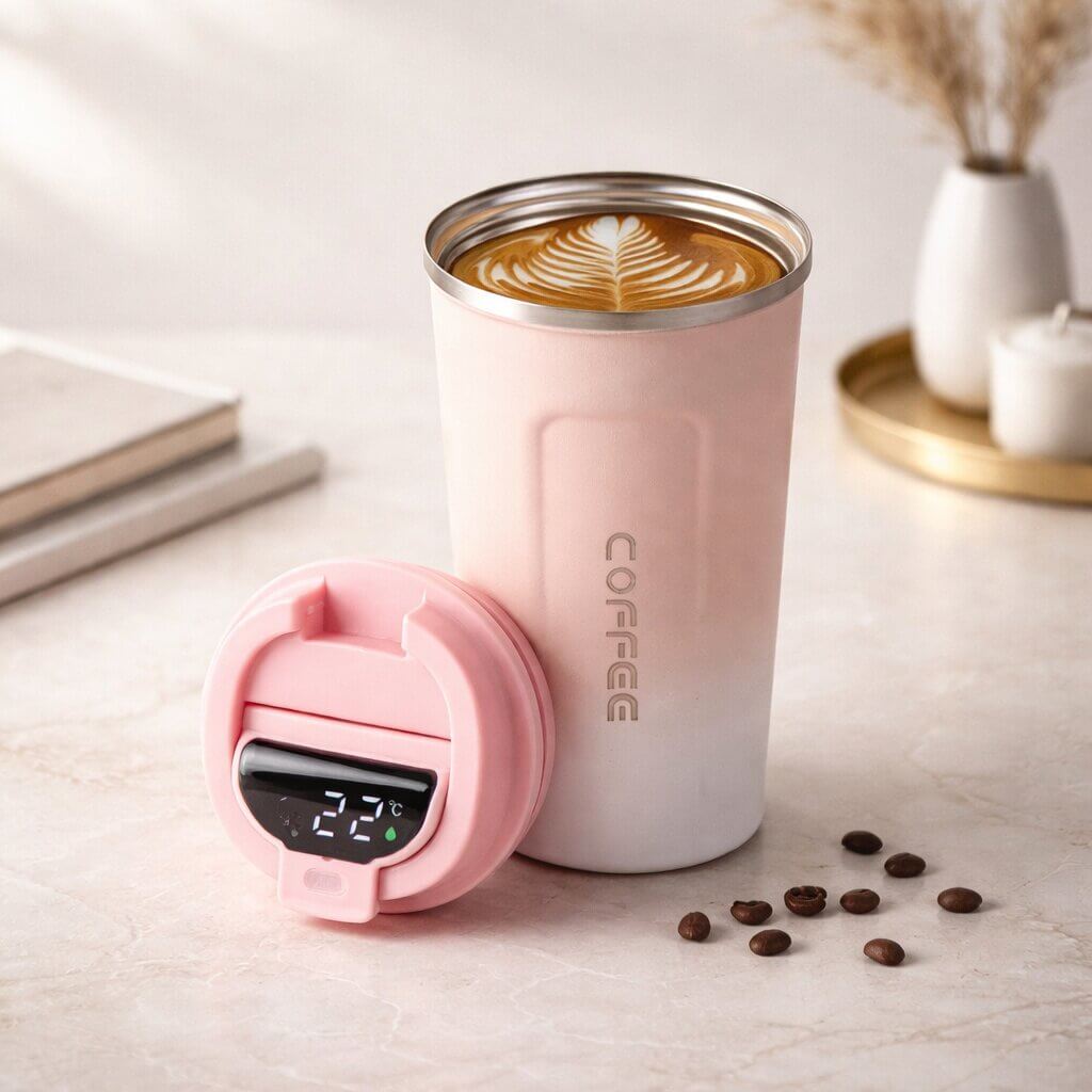 Travel Mug Digital Temperature Display Vacuum Insulated Leak-Proof Lid