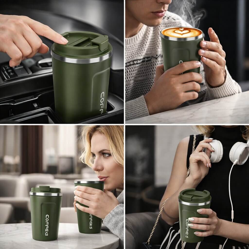 Travel Mug Digital Temperature Display Vacuum Insulated Leak-Proof Lid