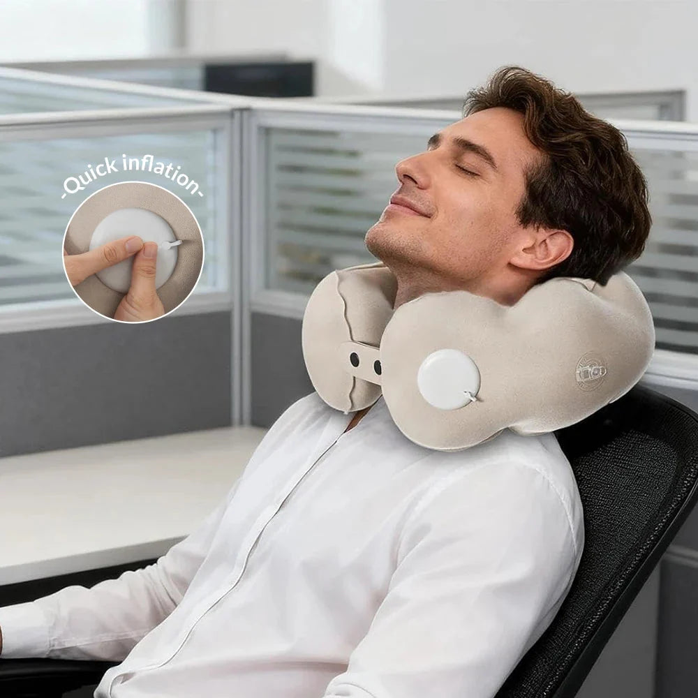 Travel Neck Pillow Inflatable Built-In Pump & Adjustable Firmness