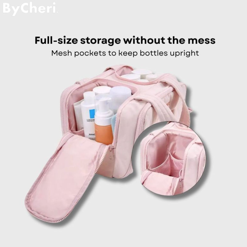 Travel Toiletry Bag Wet & Dry Compartments Leak-Resistant Polyester