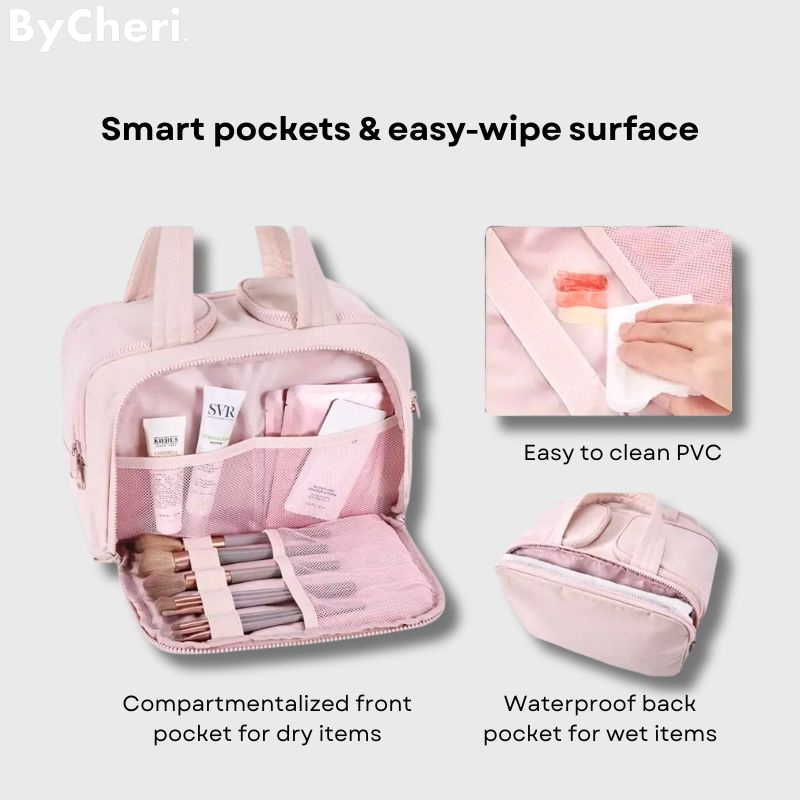 Travel Toiletry Bag Wet & Dry Compartments Leak-Resistant Polyester