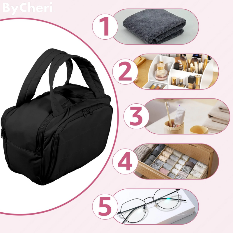 Travel Toiletry Bag Wet & Dry Compartments Leak-Resistant Polyester