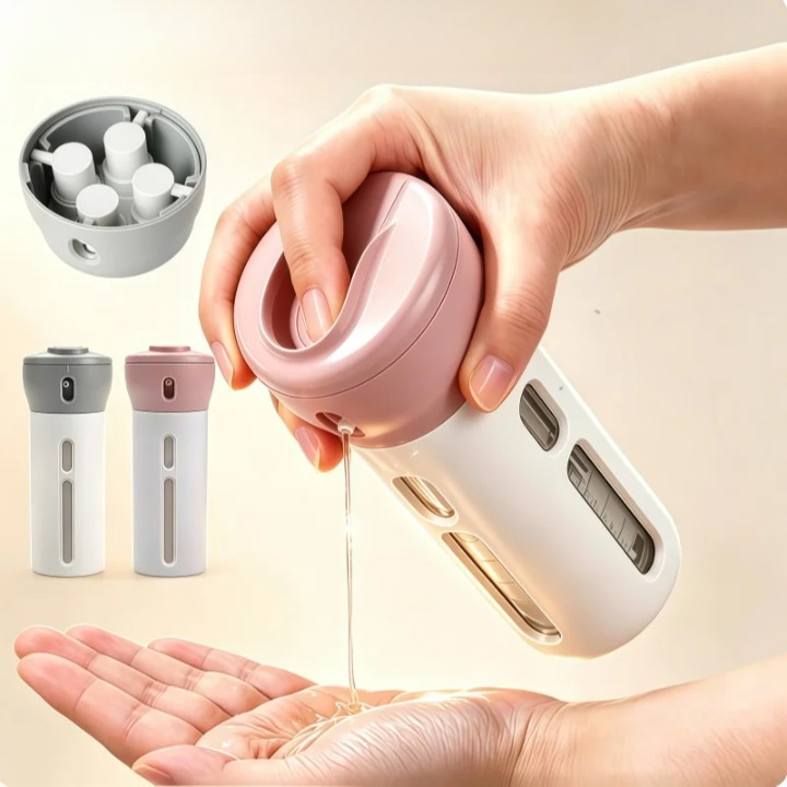 Travel Toiletry Bottle 4-Chamber Leak-Proof & Refillable