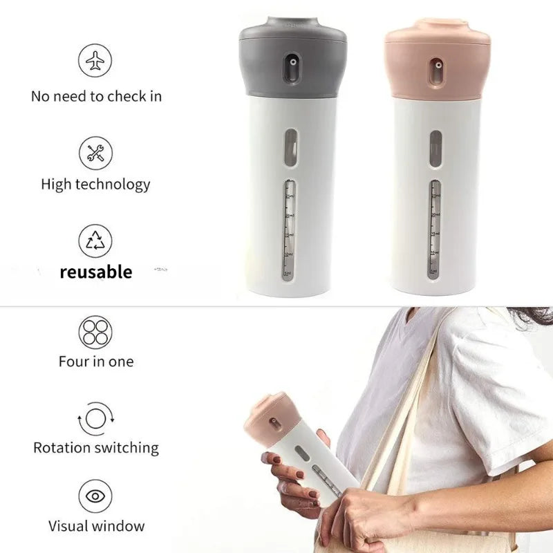 Travel Toiletry Bottle 4-Chamber Leak-Proof & Refillable