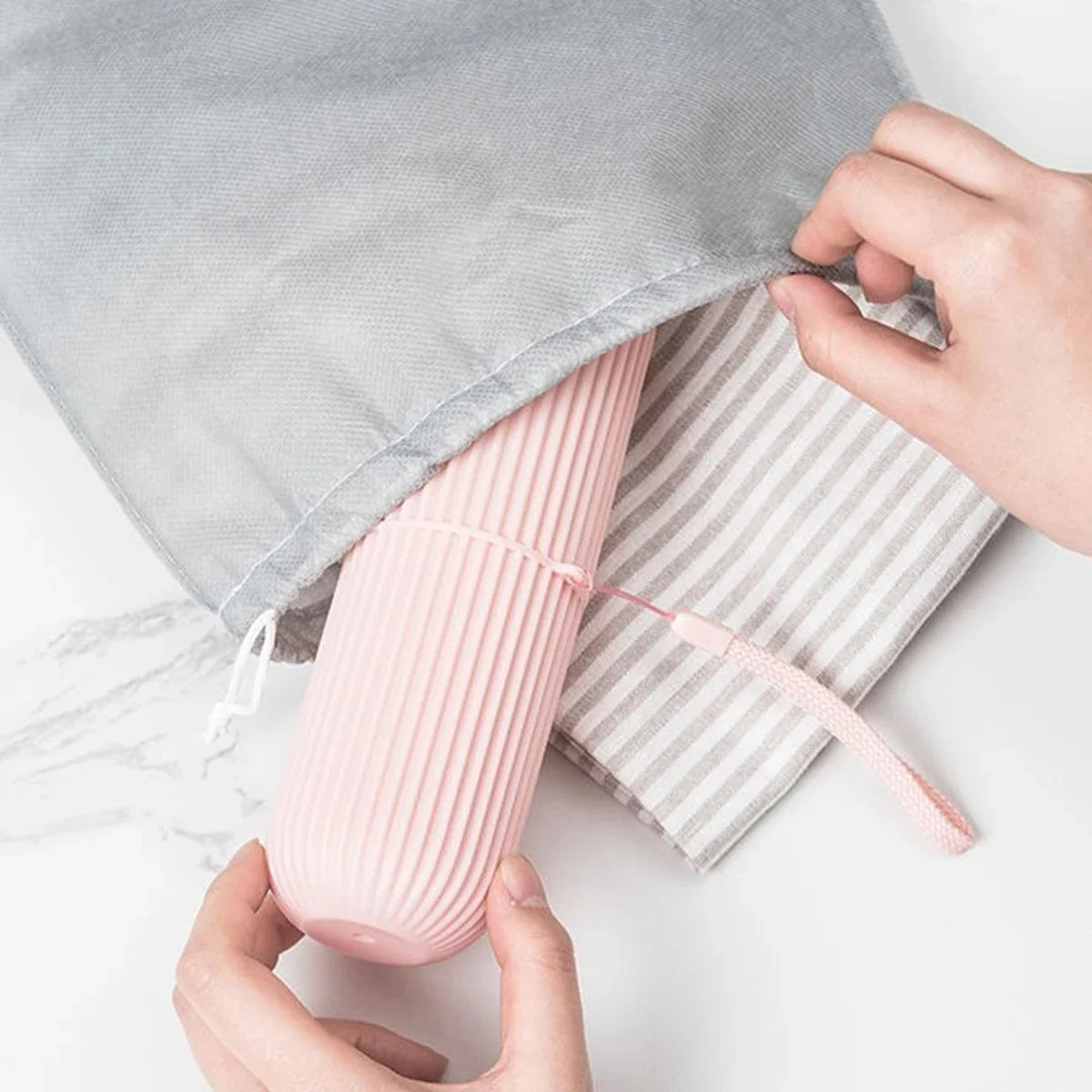 Travel Toothbrush Case Two-Compartment Carrying Handle