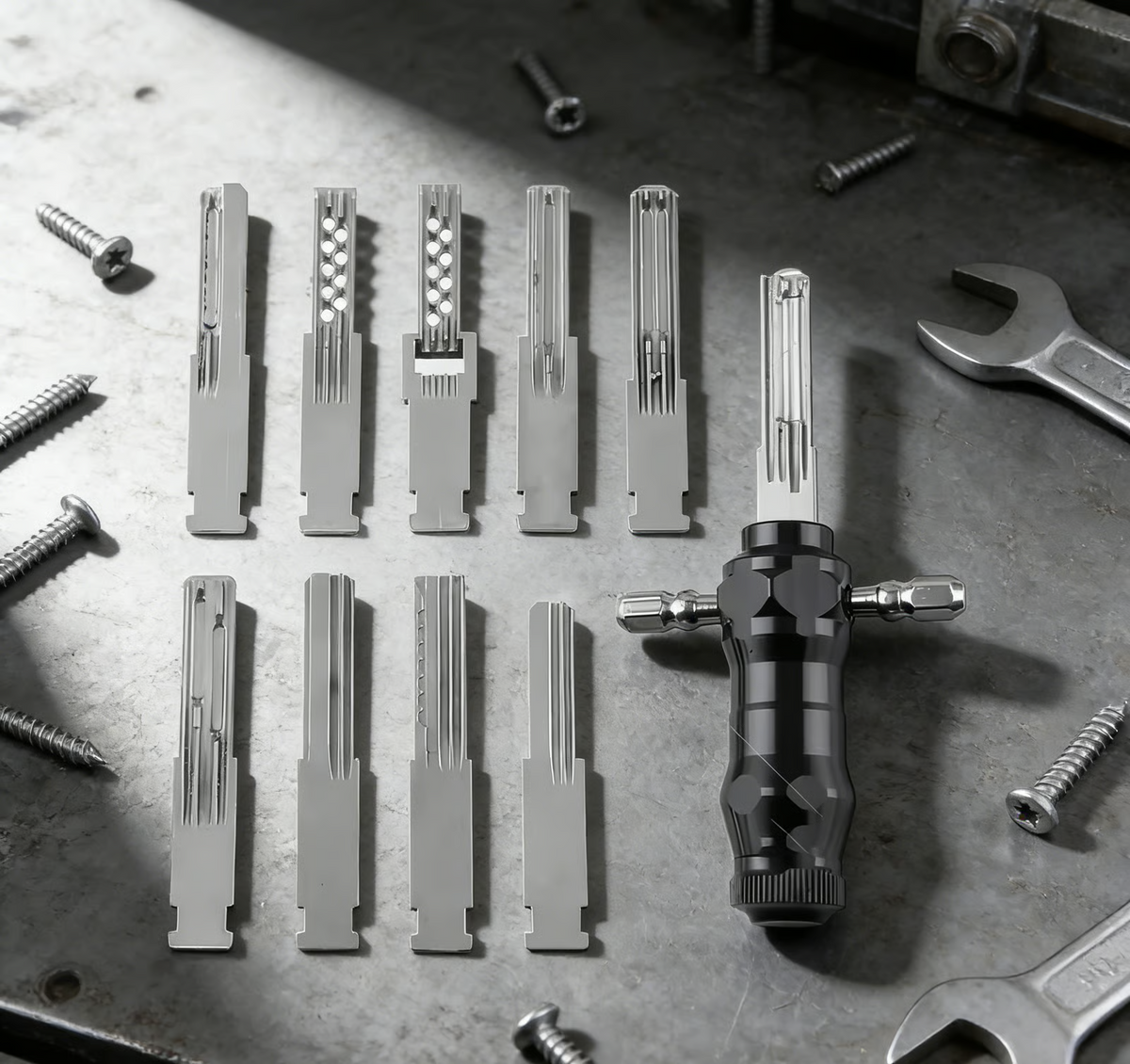 Tubular Lock Tool Set 9 Interchangeable Stainless Steel Blades