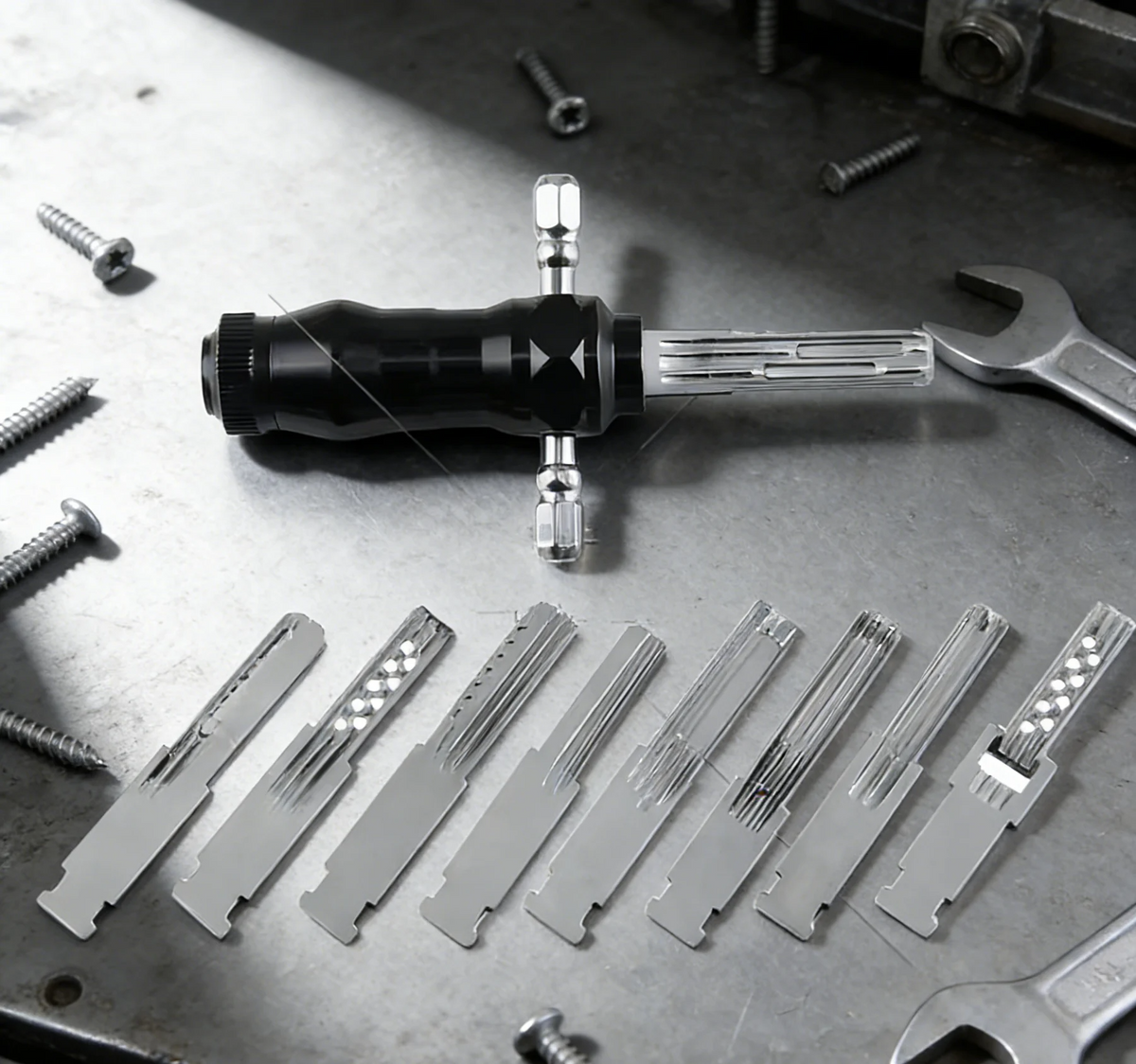 Tubular Lock Tool Set 9 Interchangeable Stainless Steel Blades