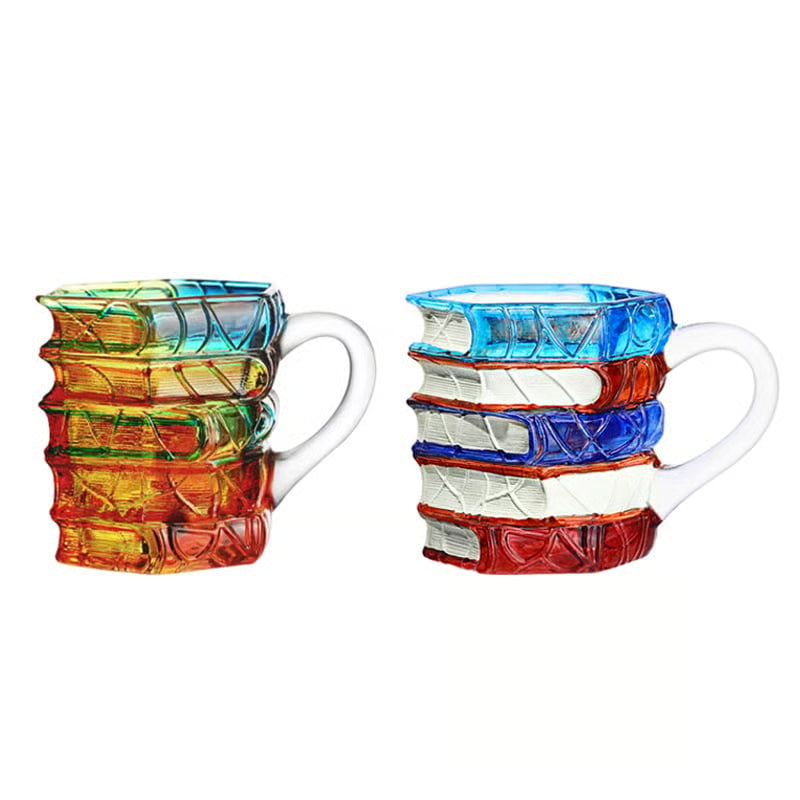 Tumbler Hand-Blown & Hand-Painted Stacked Book Lead-Free Glass