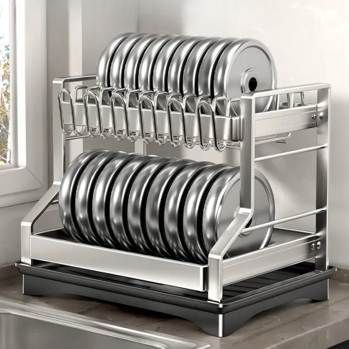 Two-Tier Dish Rack Reinforced Steel Drip Tray & Cutlery Holder